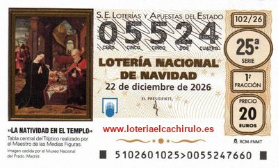 Anverso del d&eacute;cimo 05524 de la Loter&iacute;a de Navidad 2026, de Palma de Mallorca (Baleares)